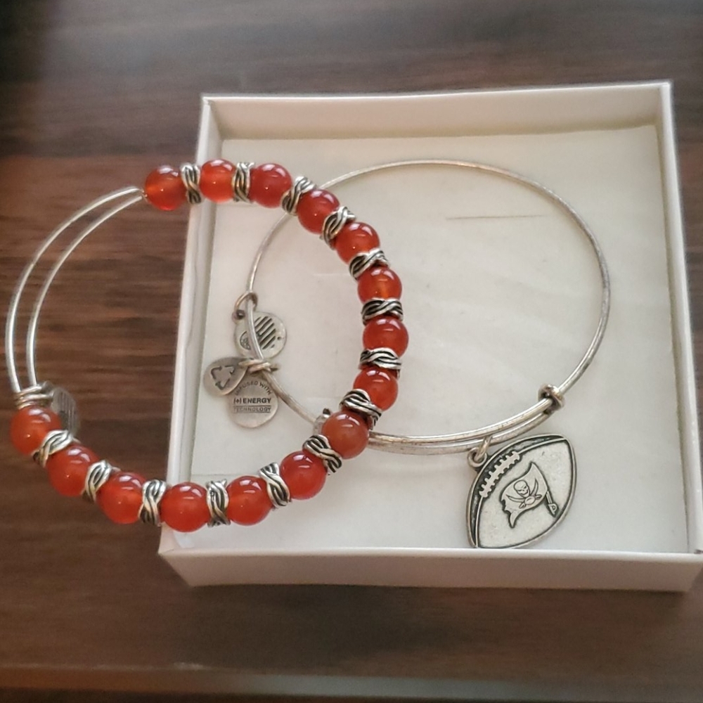 Alex & Ani TB Bucs and red bead bracelets